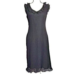 Nikki Morgan Black Lace Ruffle Sleeveless Lined Dress Size 10 Made In USA VTG